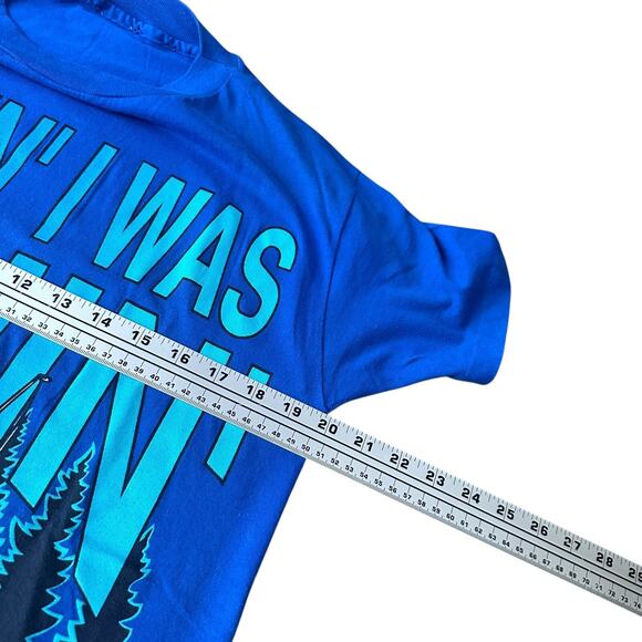 Vintage Garfield Wishin' I Was Fishing T-Shirt Men’s Medium Blue 70s USA Graphic - Picture 9 of 12